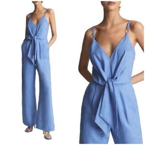 REISS ANA BELTED LINEN JUMPSUIT SIZE US 8